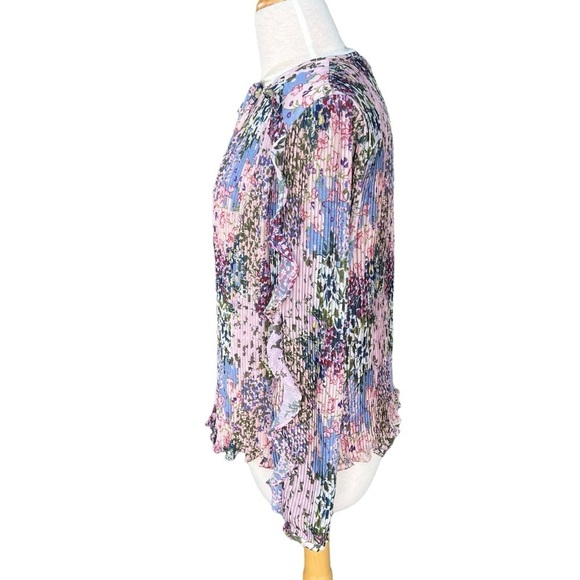 Ted Baker London Kaylahn Ditsy Accordion Pleat Blouse Pink Floral Keyhole Size 4 - Picture 2 of 12